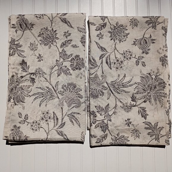 Jinchan Linen Floral Curtains 50 x 83 Gray Floral on Beige Curtain Panels Pair - Picture 1 of 16
